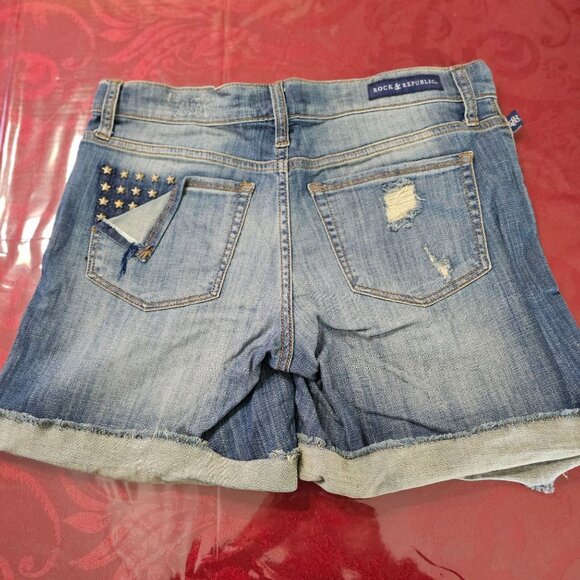 Rock & Republic Distressed Denim Shorts W/Star Detail Casual Festival Summer - Picture 4 of 10